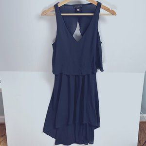 Metaphor Chiffon Cinch Waist Open Back High Low Navy Dress Size XS